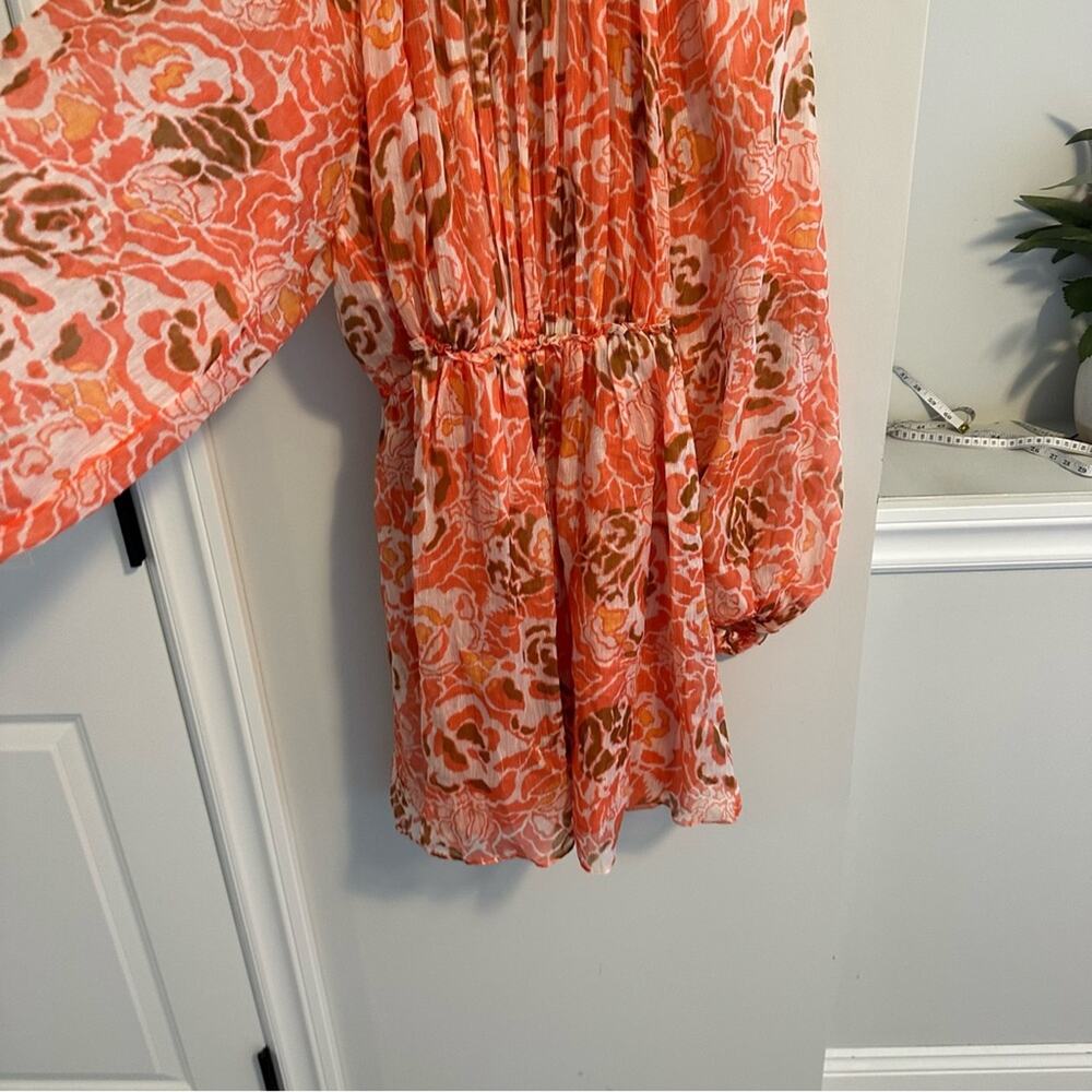 Tanya Taylor Pink Floral Linen Silk Long Sleeve Mini Dress 2 Oversized - Picture 11 of 15